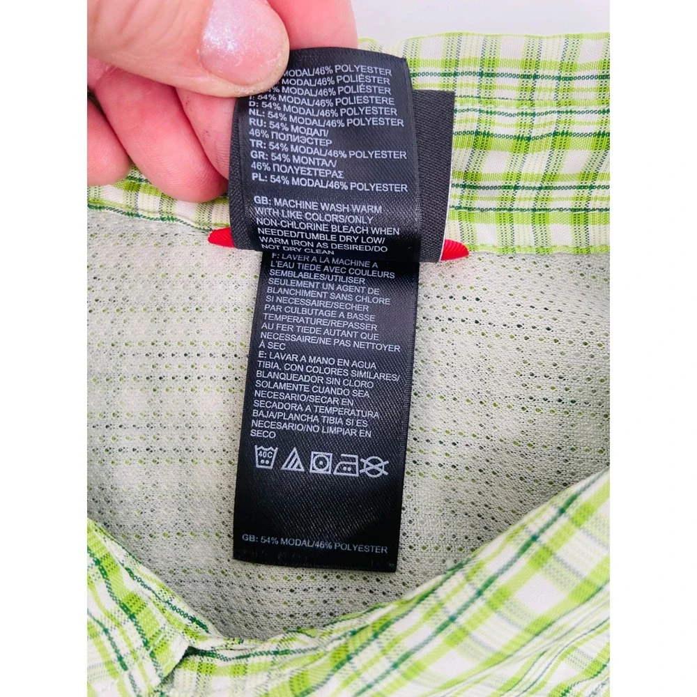 The North Face Mens Green Plaid Short‎ Sleeve Button Down Hiking Shirt Size L